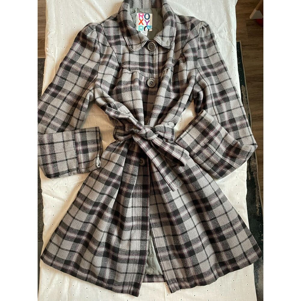 Vintage Roxy Plaid Belted Coat 90s Y2K